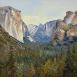 beautiful oil painting of yosemite, scenic view
