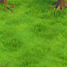 seamless grass texture with interlaced tree roots, fortnite style, stylized, cartoony detail, thick blades of grass, soft colorful, artstation 4 k, substance designer, unreal engine