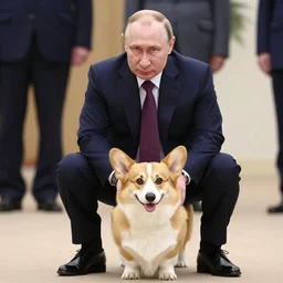 vladimir putin riding on a corgi dog