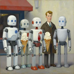 robots queue up for ice cream, grant wood,! pj crook!,! edward hopper!, oil on canvas