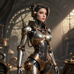 image of beautyful female android steampunk by james o'barr,