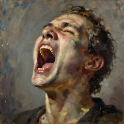 A disembodied head screaming, oil painting, surrealism style