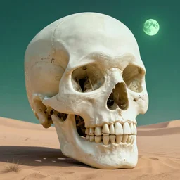 jaw bone mandible phrenology skull in the green moonlit desert, surrealism, by Tyler Edlin and Jean Delville, by John Berkey and Filip Hodas, sci-fi concept art, Beeple, highly detailed, soft lighting, rendered in octane, by Roger Dean, by Dean Ellis, catholicpunk, german romanticism style, oil on canvas, cinematic lighting, vibrant, concept art, gothic, contrasting, nightscape