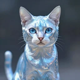 focus on a liquid metal cat, shimmering, in the style of thomas kinkade, hr giger, ultra hd,, first - person, super - resolution, angelic, liquid metal, gradient translucent blue - n 6