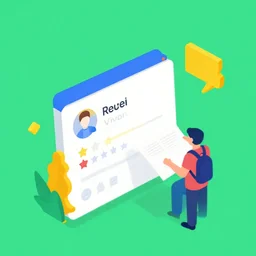 isometric flat art graphic for google reviews that is exciting and promotional