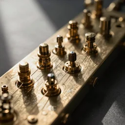 up close steampunk fretboard without strings