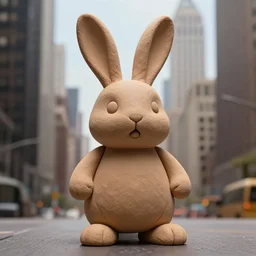 a clay sculpture of a funny bunny, in the style of michelangelo, new york city background, hyper realistic, 3 d render