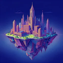 Flying island fortress-city in the sky, a fantasy sci-fi dreamworld painting in neon geometric inks, art nouveau by Terese Edvard Guay Kinkade
