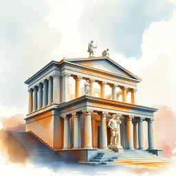 abstract watercolor painting of roman god monument, in stone and marble, magical and traditional, cinematic light, national romanticism by anders zorn
