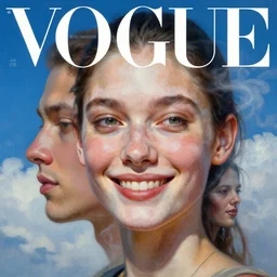 3 d, sci - fi, close - up, morning, smiling fashion model face pigment condition vitiligo, cinematic, clouds, steam, vogue cover style, poster art, blue mood, realistic painting, intricate oil painting, high detail illustration, figurative art, multiple exposure, poster art, by tooth wu and wlop and beeple and greg rutkowski