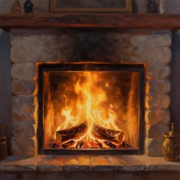 the fire is alive, fireplace, ghost flames, peaceful, warm, artstation, oil painting, detailed