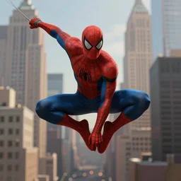 very detailed full body concept character portrait illustration of peter parker spider man swinging through new york city doing an action pose, digital illustration, concept art, matte painting, digital painting, illustration, amazing value control, in the style of marvel legends box art, 8 k, ultra detailed, minimal artifacts, unreal engine 5, cinematic camera, realistic costume details, realistically rendered clothing, chromatic abberation