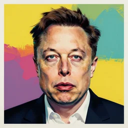 the portrait of miserable and poor elon musk having less than $ 1 0 0 left in his back account, colorful pop art, modern art, by andy warhol