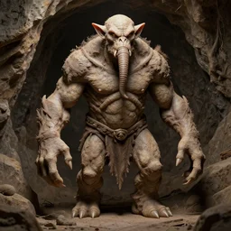 lotr cave troll with worm head, with long arms, 8 k, octane render, high detailed, render, zbrush