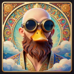 colourful vfx upper half - 3 d portrait - art of a young shaved ducktail bearded moroccan wearing steam punk goggles, art by utagawa kunisada, james jean & alphonse mucha, clouds, symmetrical, intricate detail, concept art, volumetric light, ray tracing, digital illustration, octane render, 2 d - 3 d hybrid, unreal engine, sharp, pinterest, behance, art station,