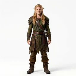 cheerful wood elf druid, photorealistic portrait photography, full body, standing, isolated on a pure white background, centered, whole figure in frame, sharp focus, studio lighting