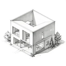 architectural concept drawing of a house shaped like a cube