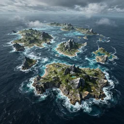 this is a land on an unforgiving world of churning oceans and jagged coastlines. every habitable island is situated somewhere along the planet's equator where the weather is still volatile but more hospitable than any points to the north or south, octane render vfx