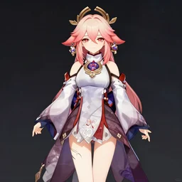 charming character yae miko from video game genshin impact full body, dark aesthetic, intricate, elegant, sharp focus, illustration, highly detailed, digital painting, concept art, matte, art by wlop and artgerm and greg rutkowski and ross tran, masterpiece