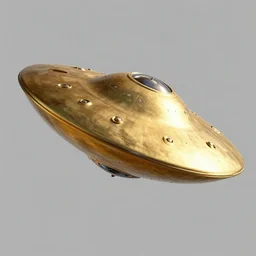 hubble space telescope photograph of a gold colored flying saucer, hd, 4 k, realistic, award winning, octane render, reflections