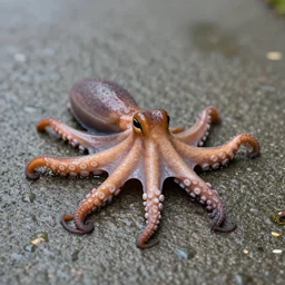 earthworm octopus crawling across a sidewalk on rainy day, macro photography, hd, ultra 4 k realistic