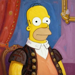 vividly colorful oil painting portrait of Homer Simpson wearing aristocratic dress in the style of Cranach the Younger