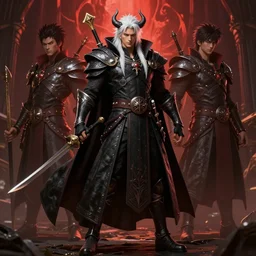 complex 3 d render hyper realistic full length illustration of a handsome! powerful white haired demon necromancer, d & d, medieval fantasy, character design, concept art, 8 k, hd, epic scene, dante's inferno, symmetrical, art by takeshi obata + billelis + hirohiko araki
