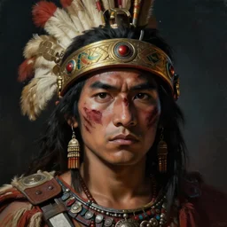 a young wounded aztec warrior, close up, portrait, sinister atmospheric lighting. highly detailed painting by greg rutkowski, anime style