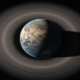 planet surrounded by wide circles, flat, graphical, painted by greg rutkowski