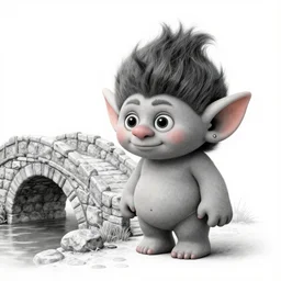 highly detailed drawing of a cute little troll standing by a stone bridge, by maria sibylla merian, tony diterlizzi and brian froud, exquisite detail, digital drawing