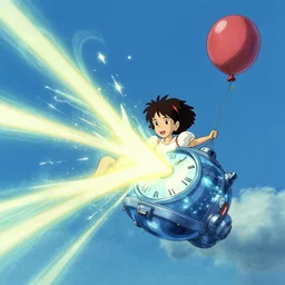 dream a time machine with energy wave, light boom, ( ballon in the sky ) by vanessa morales, studio ghibli,