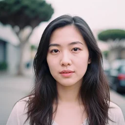 an analog head and shoulders portrait photograph of a woman outside in san franciso california, portrait, zeiss 3 5 mm lens, kodak portra 4 0 0 film photography, pastel lighting, soft colors, popular on instagram, photograph head and shoulders portrait
