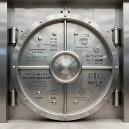 very detailed, prophet graphic novel, ilya kuvshinov, mcbess, rutkowski, simon roy, illustration of a large bank vault door built into a stone wall, wide shot, colorful, deep shadows, astrophotography