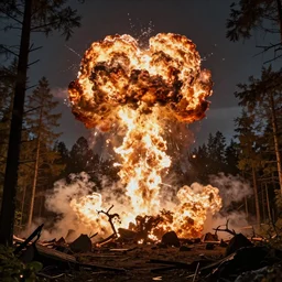 nuclear explosion in the forest by gerald brom and noah bradley octane render, dynamic lighting