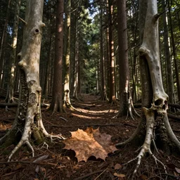 a forest that the trees are bone and the leaf are flesh, realistic, photography
