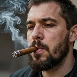 a man with a beard smoking a cigar, highly realistic, very realistic, realistic face, photorealistic