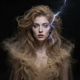 an esoteric woman, blending into dust with a beautiful face!!! cinematic lightning, isolated, studio lighting by alphonse mucha and tom bagshaw