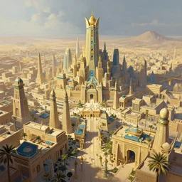 Prosperous high tech city in ancient Egypt, masterpiece digital painting by Greg Rutkowski, Alex Grey, artstation, 4k wallpaper
