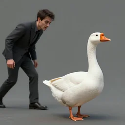 a horror art of goose chasing a man, very scary goose looking at the viewer, goose, matte painting, fantasy art, volumetric lighting, realistic shaded, junji ito, colorful, scary, horror