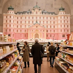 a film still of a supermarket in the grand budapest hotel ( 2 0 1 4 )