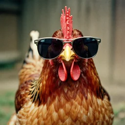 funky chicken wearing big sunglasses in real life, grainy, found footage, horror