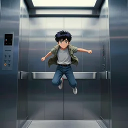 An ultra-high resolution photograph of a kid in an elevator mid air, sci-fi, fututistic, by Yoshitaka Amano and Alena Aenami, Trending on Artstation, nvidia, matte painting, unreal enginqe