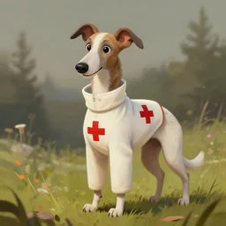 anthropomorphic Borzoi wippet Field Medic, Modern Field medic with red cross, cute and adorable, pretty, beautiful, DnD character art portrait, matte fantasy painting, DeviantArt Artstation, by Jason Felix by Steve Argyle by Tyler Jacobson by Peter Mohrbacher, cinema