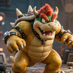 Bowser!! as Bowser!! in 'Gears of War', splash art, movie still, cinematic lighting, detailed face, dramatic, octane render, long lens, shallow depth of field, bokeh, anamorphic lens flare, 8k, hyper detailed, 35mm film grain