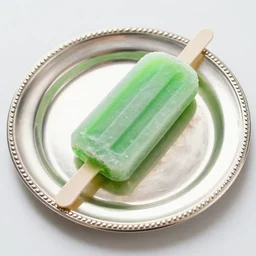 a green popsicle served on a luxurious silver platter