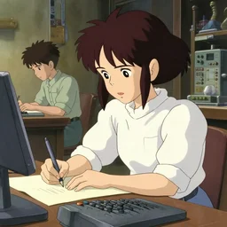a film still of a 1 9 8 0's disney girl animator working on a studio, animation studio, detailed features, perfect art, gapmoe yandere, trending on pixiv fanbox, painted by makoto shinkai takashi takeuchi studio ghibli, akihiko yoshida