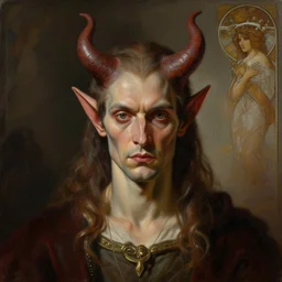 a realistic portrait of the devil, highly detailed, digital painting, concept art, smooth, by peter mohrbacher, donato giancola, leyendecker, boris vallejo, godward, wayne barlowe, gustav moreau, gaston bussiere and roberto ferri, santiago caruso, and austin osman spare, ( ( ( ( occult art ) ) ) ) bouguereau, alphonse mucha, saturno butto