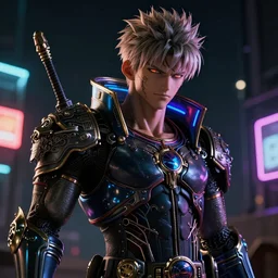 Cyberpunk Saitama, Neon, dark atmosphere, cinematic shot, intricate, ornate, photorealistic, ultra detailed, realistic, 100mm, photography, octane, high definition, depth of field, bokeh, 8k, artstation