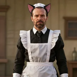 Film still of Saul Goodman wearing a cat maid outfit, from Red Dead Redemption 2 (2018 video game), trending on artstation, artstationHD, artstationHQ