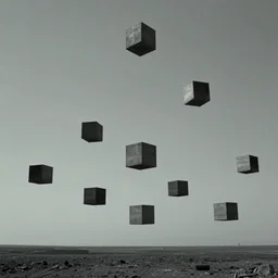 multiple boxes floating high above the horizon, zdzislaw beksinski
